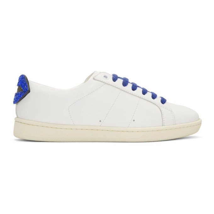 Saint Laurent White Glitter Lips Court Classic Sneakers Size 35.5